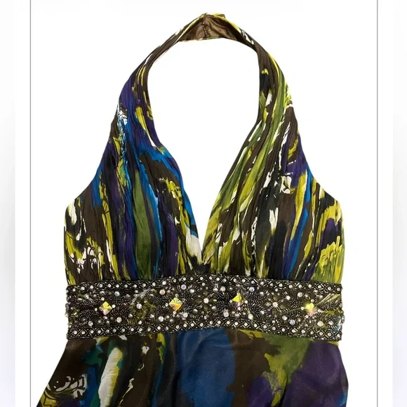 Tony Bowls Evenings Halter Dress Sz 6 Beaded Empire Waist Chiffon Cocktail Dress - Picture 3 of 13